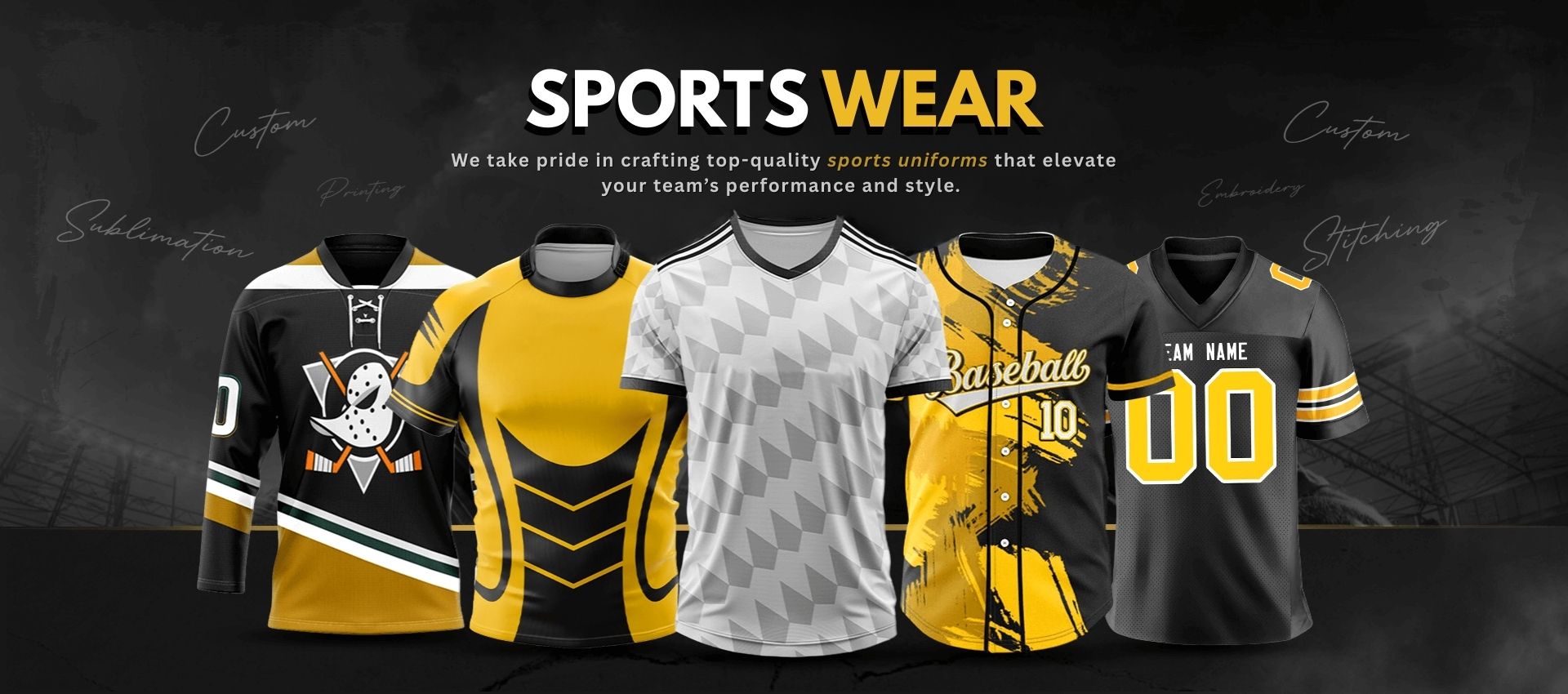 We take pride in crafting top-quality sports uniforms that elevate your team’s performance and style.